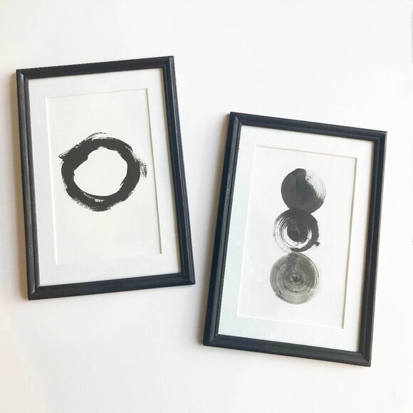 Set of 2: Framed Watercolor Artwork, Black/White - Picture 1 of 11